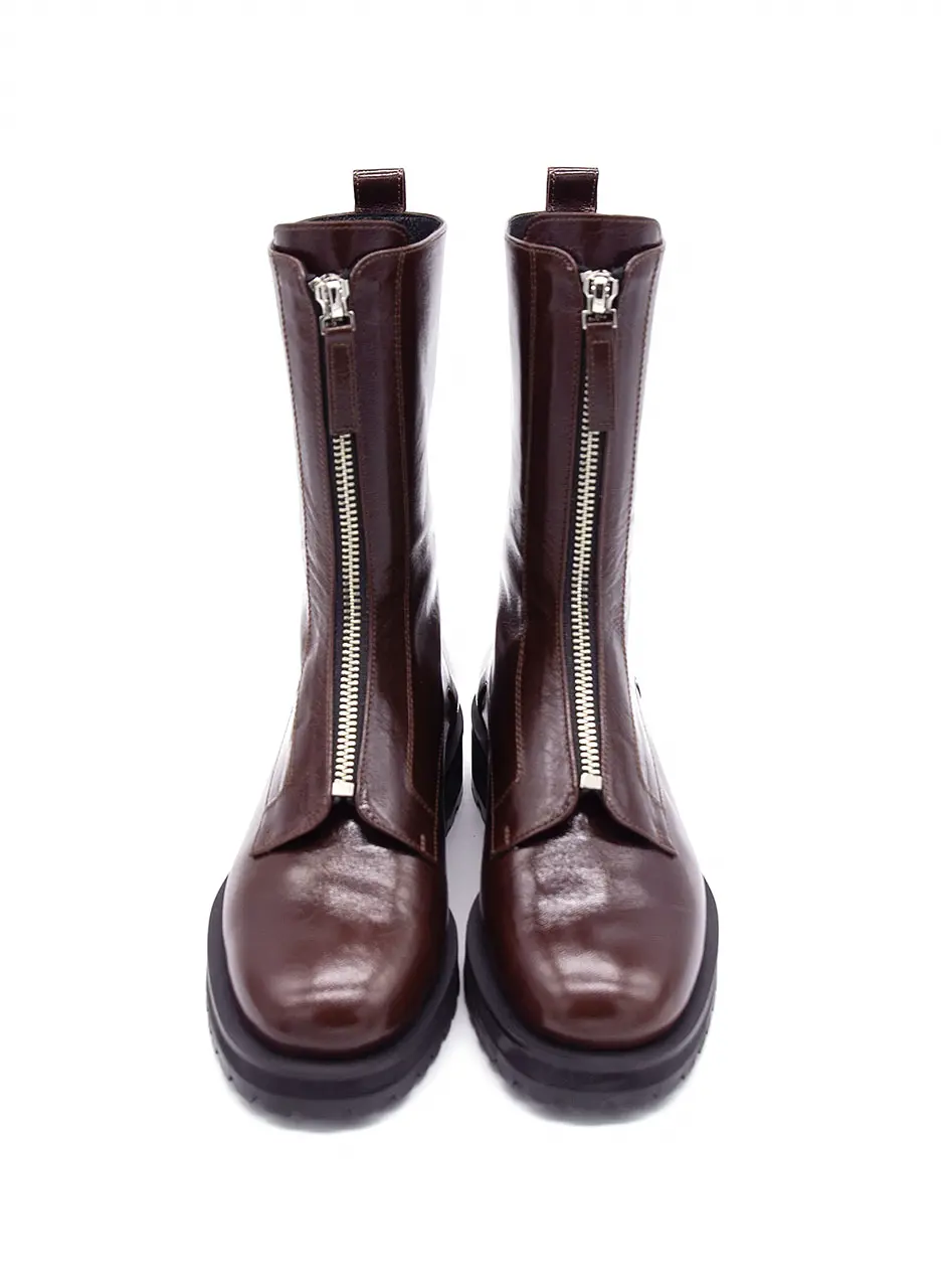 Front Zip Up Boots_Burgundy