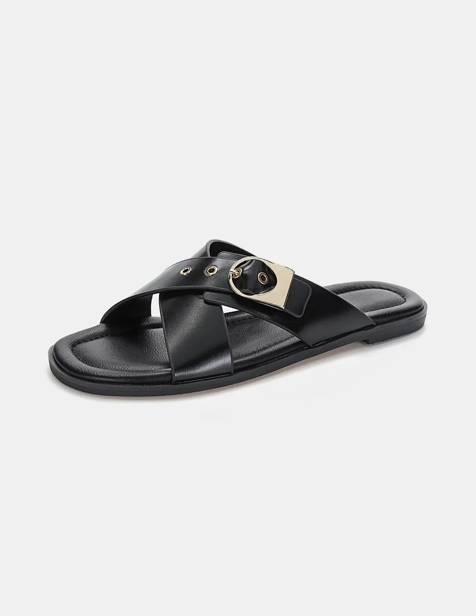 Anello Crossover Strap Slippers - Black
