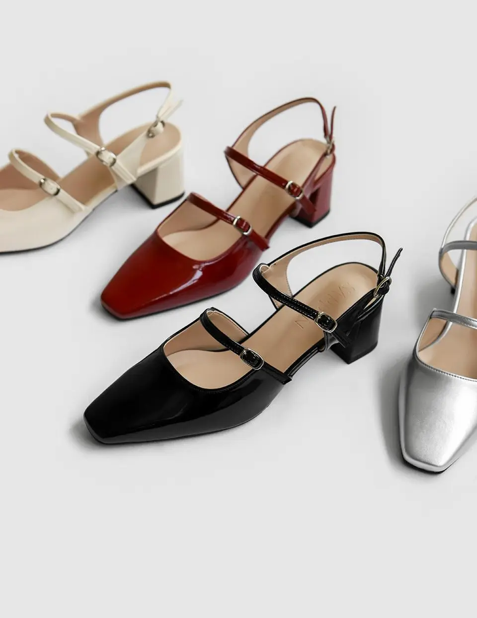 Square Patent Leather Mary Jane Slingback Heels