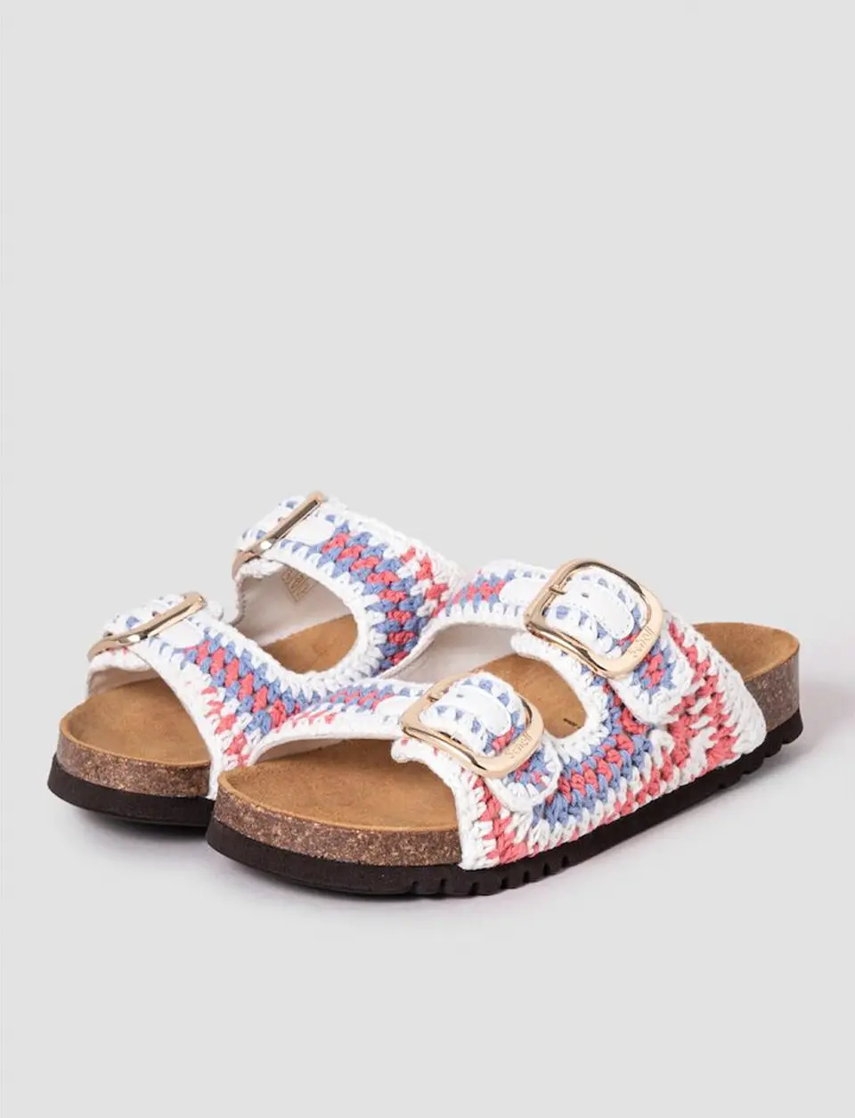 SCHOLL Cork Two-Strap Crochet Sandals [Beige] (HH54K2C19A)