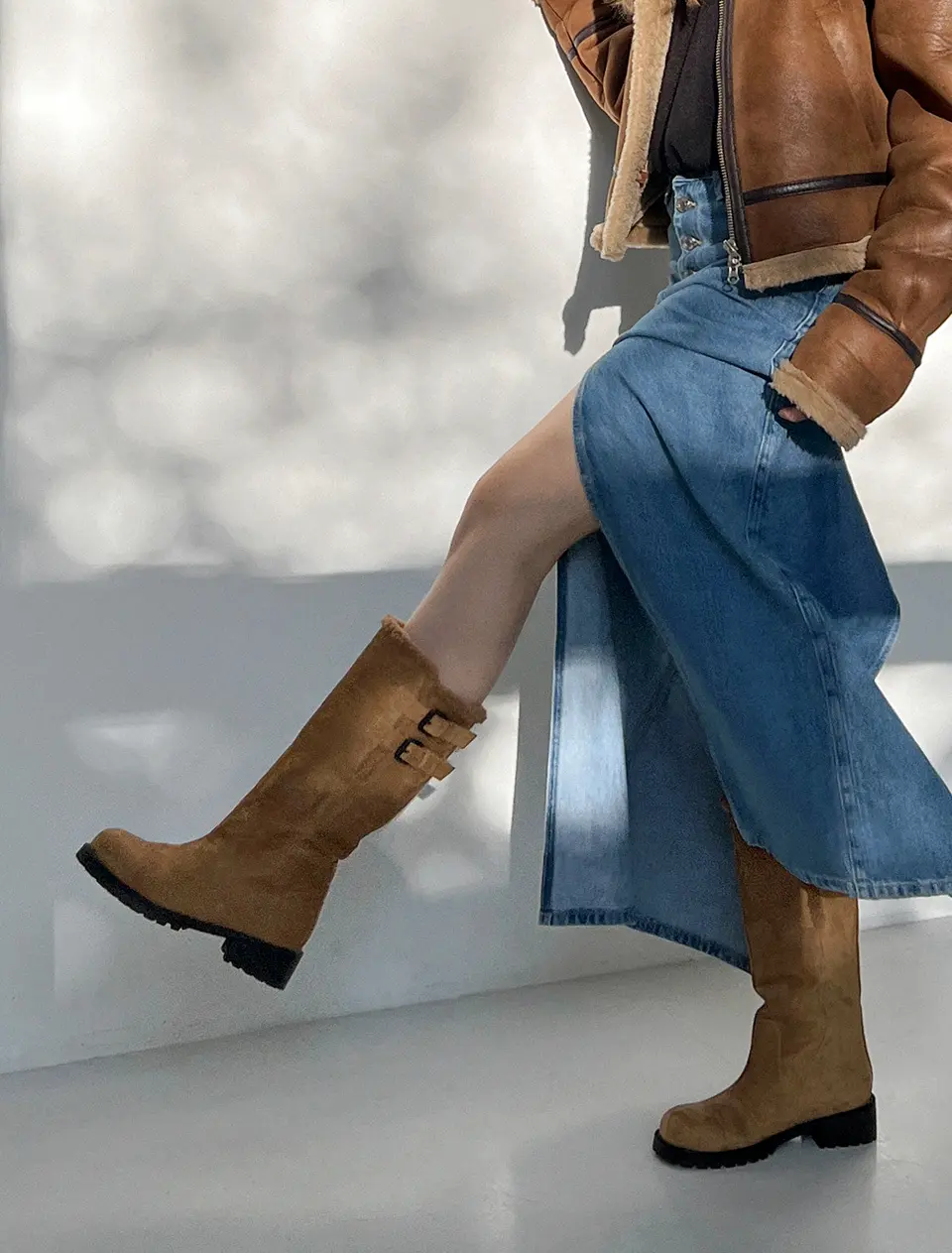 Verdi Fur Trimming Folding Buckle Boots