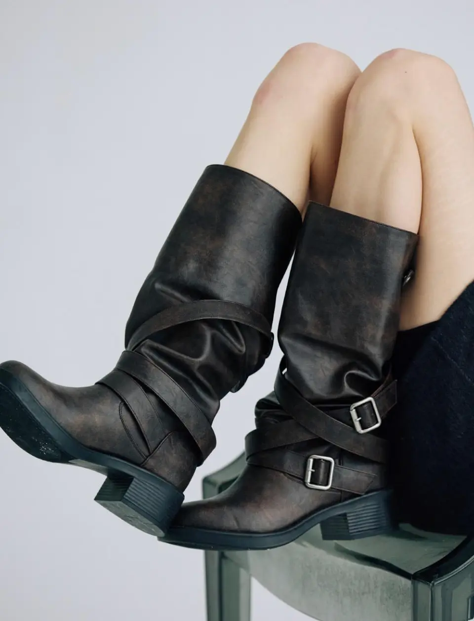 Handmade Two-Way Buckle Biker Long Boots [2Colors] (SM026)