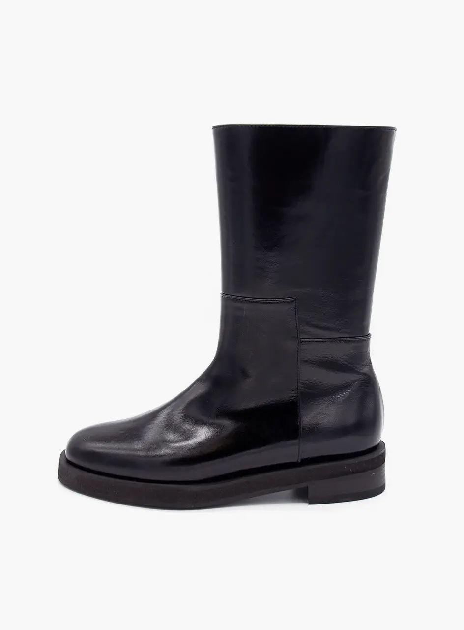Zip Up Middle Boots_Glossy Black