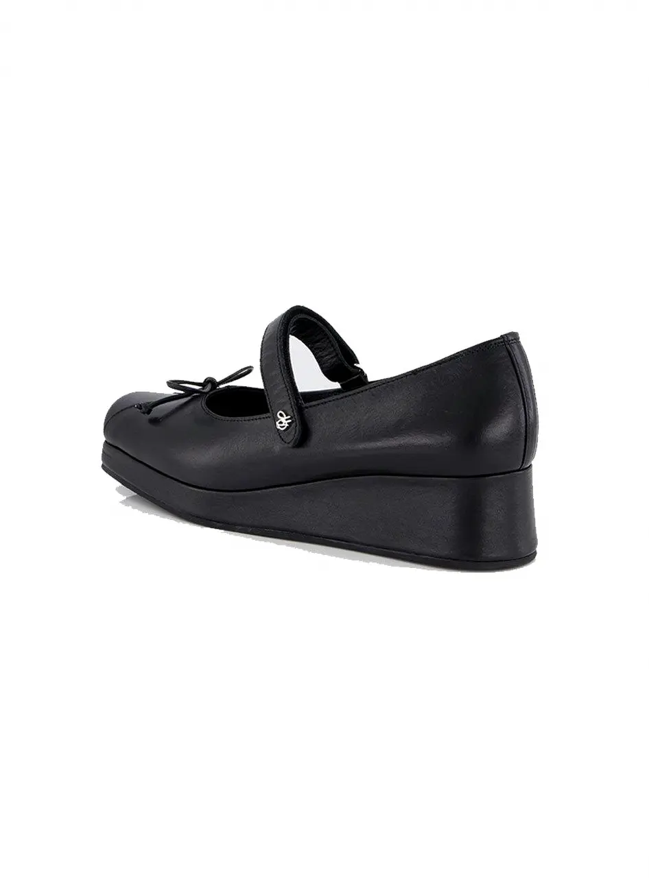 Ribbon Platform Flat Cow Ballet [Black] (MD1038f)