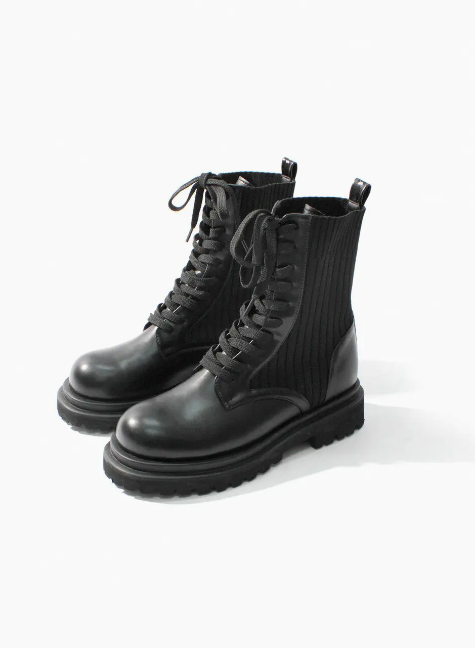 Riana Knit Lace-Up Walker Boots