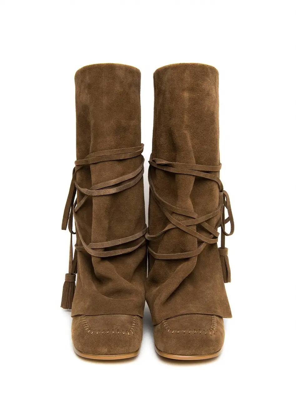 WRAPAROUND TASSEL BOOTS (Coco Brown)