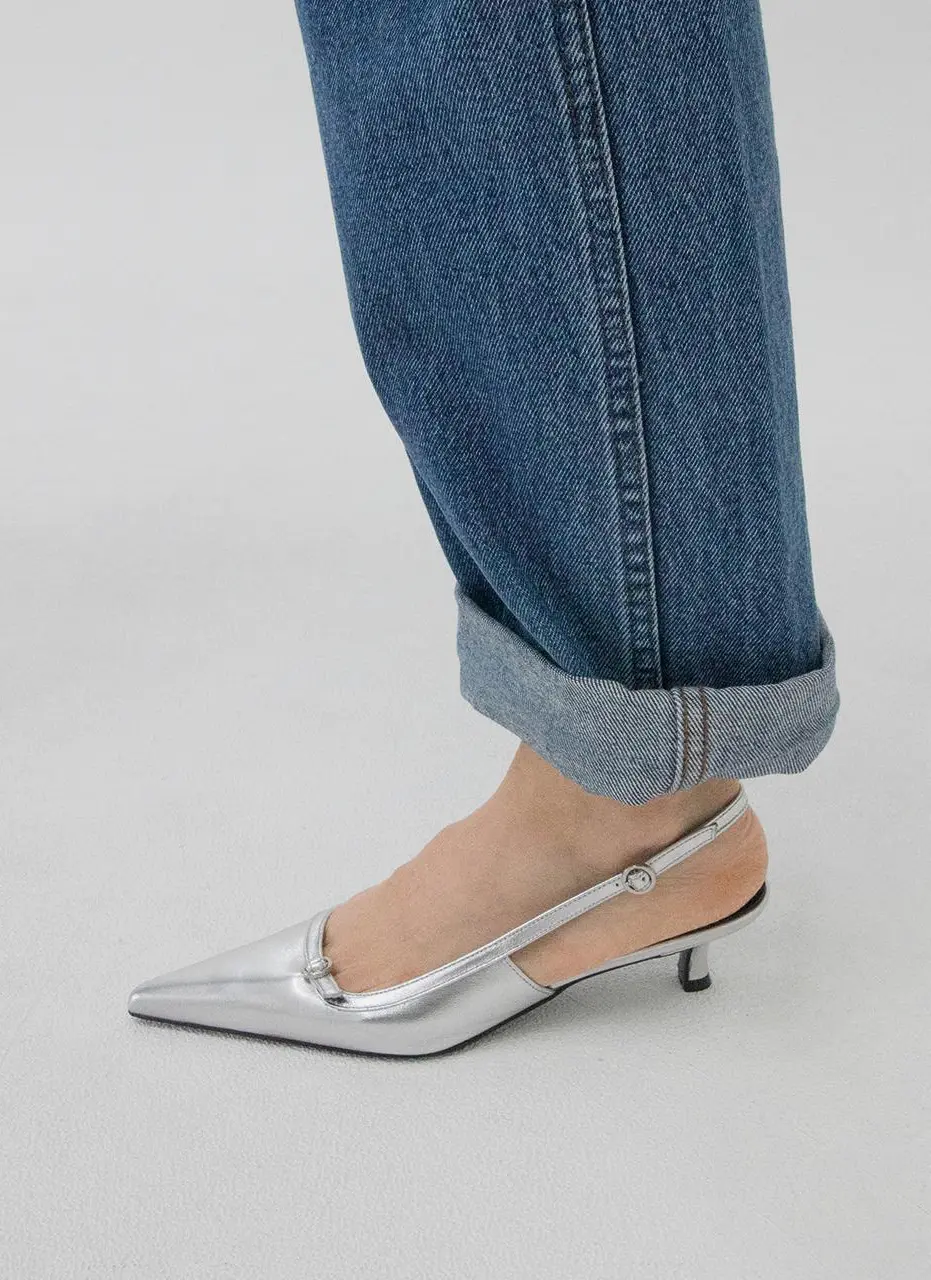 Leather Pointed Toe Slingback Shoes (kw2814)