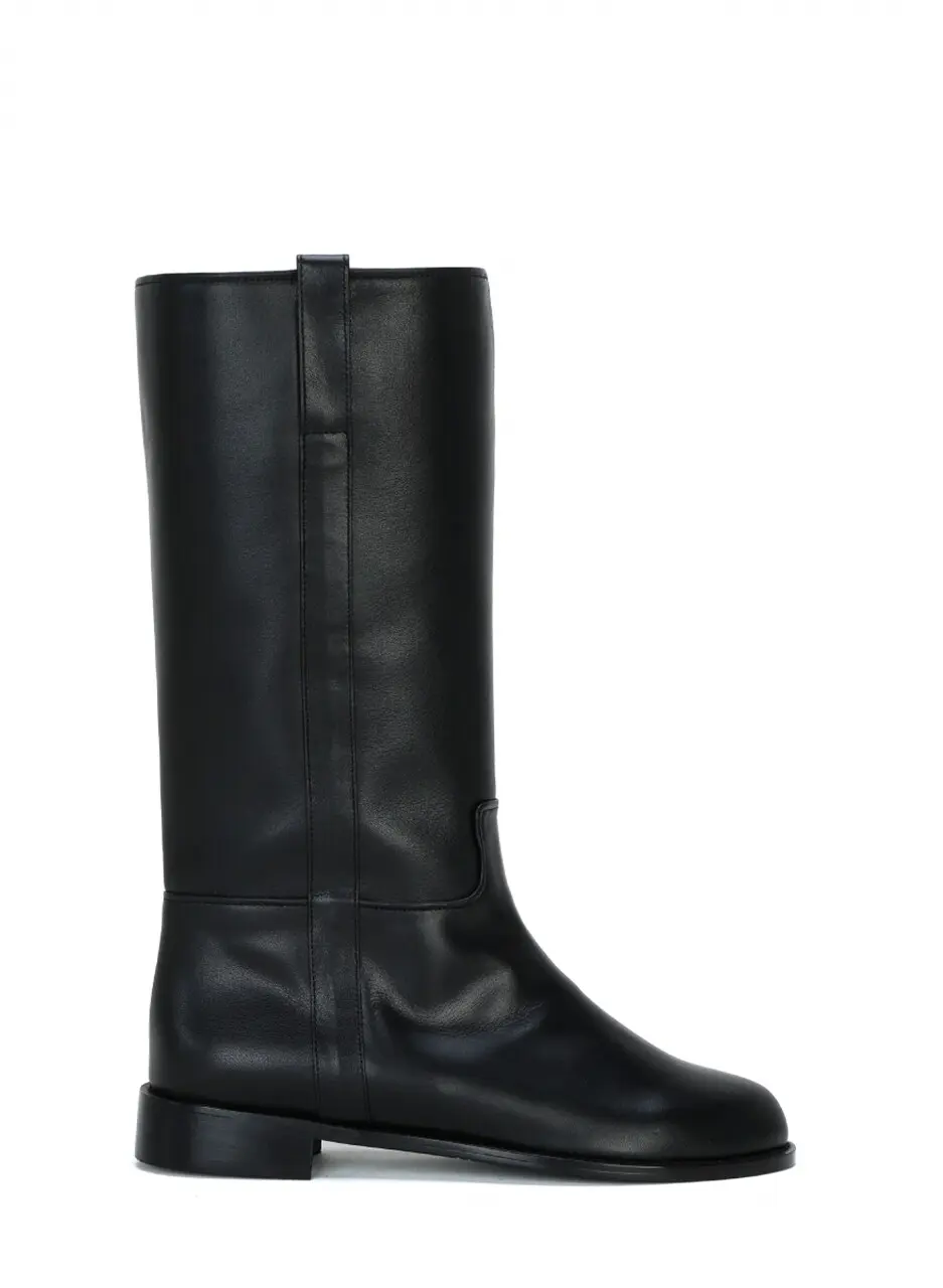 Calf-High Leather Boots (Black)