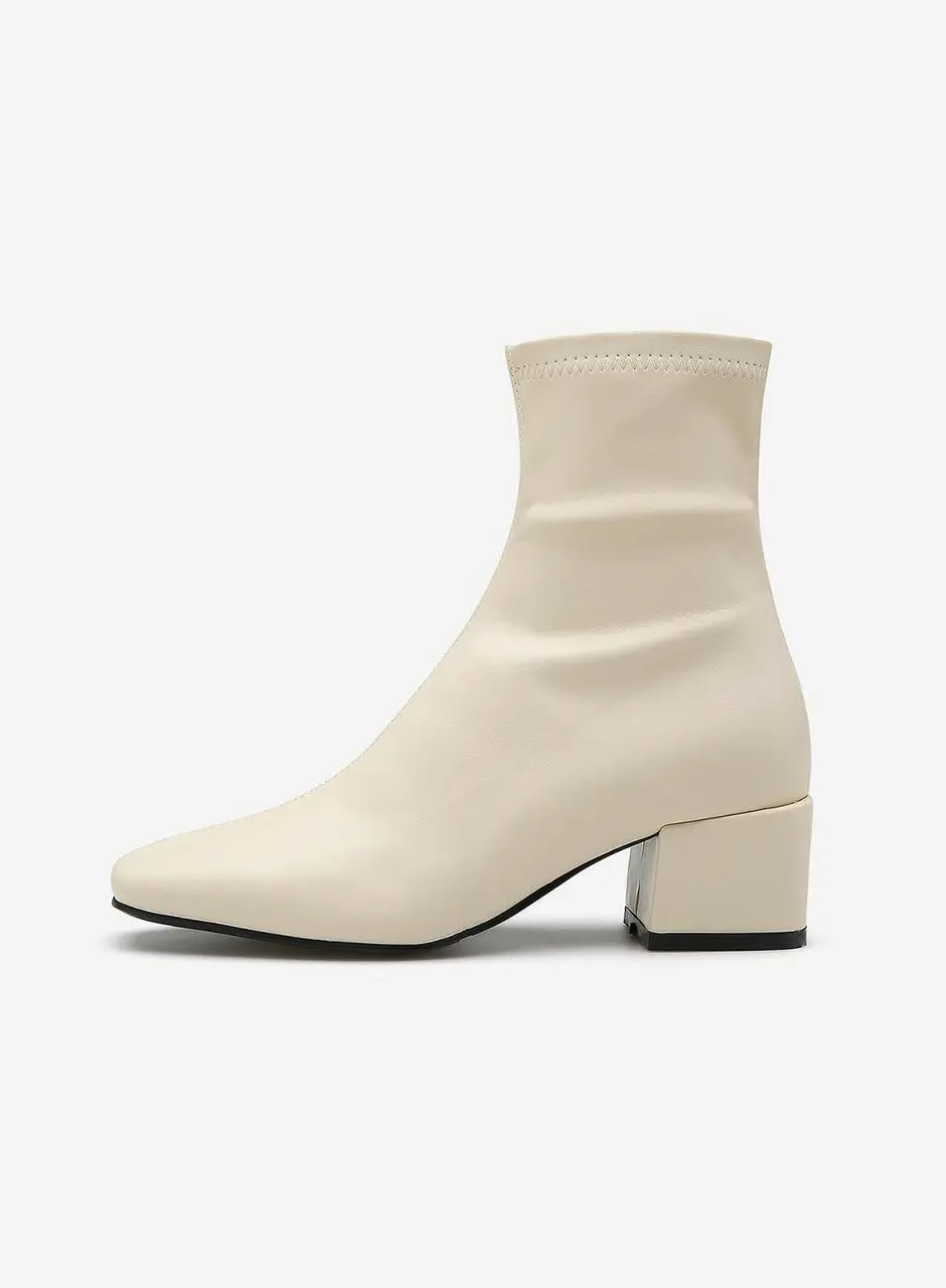 Square To Curve Line Spandex Ankle Boots(5cm)