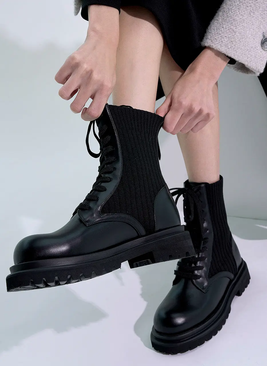 Riana Knit Lace-Up Walker Boots