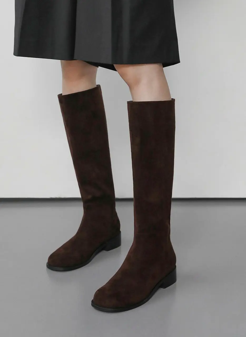 Jade Round Suede Long Boots (3.5cm)