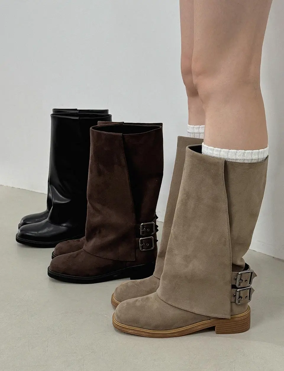 Robin Eyelet Two-Buckle Folding 3.5cm Boots (APL1907)