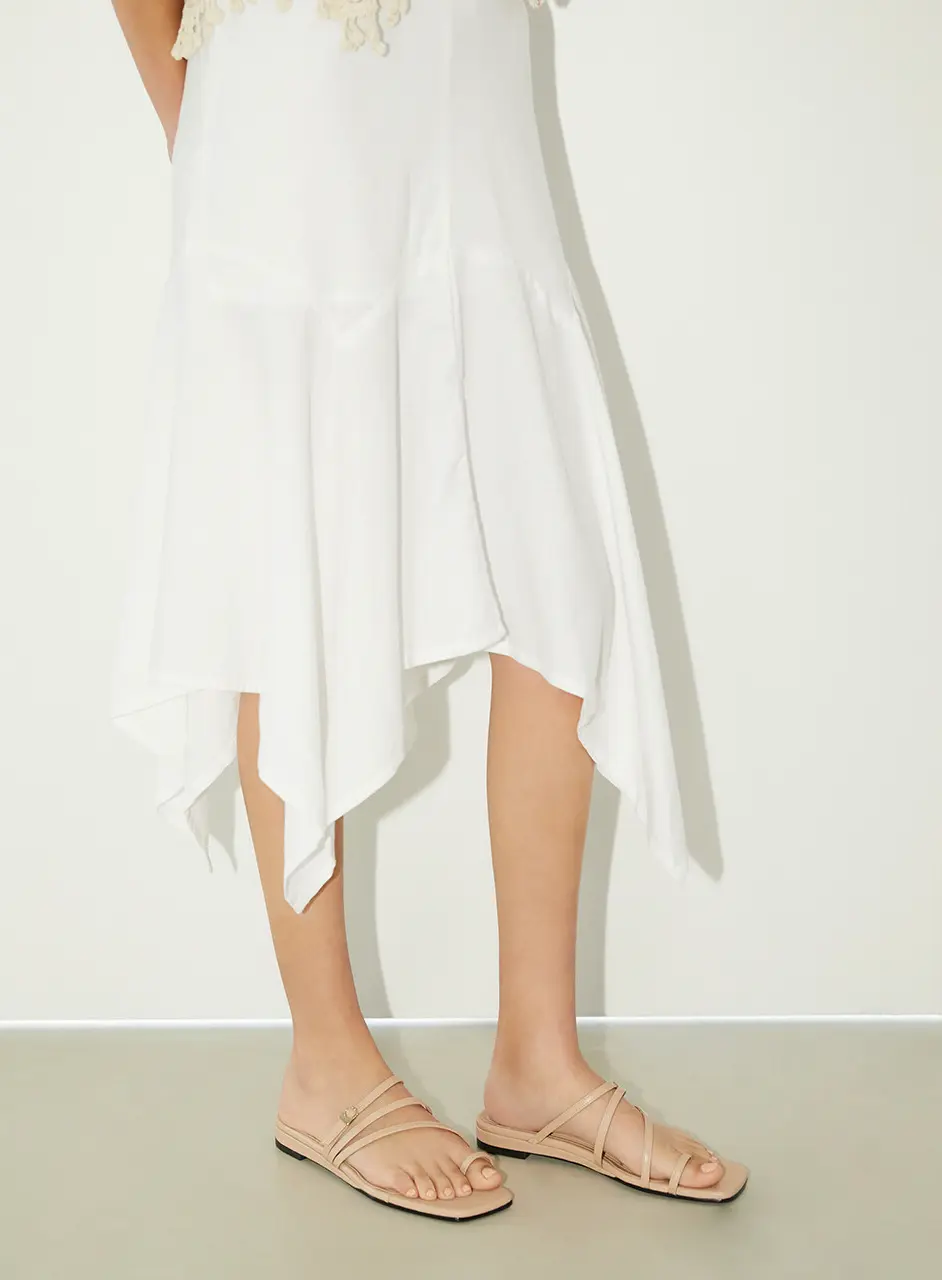 Unbalanced Strap Slippers - Nude