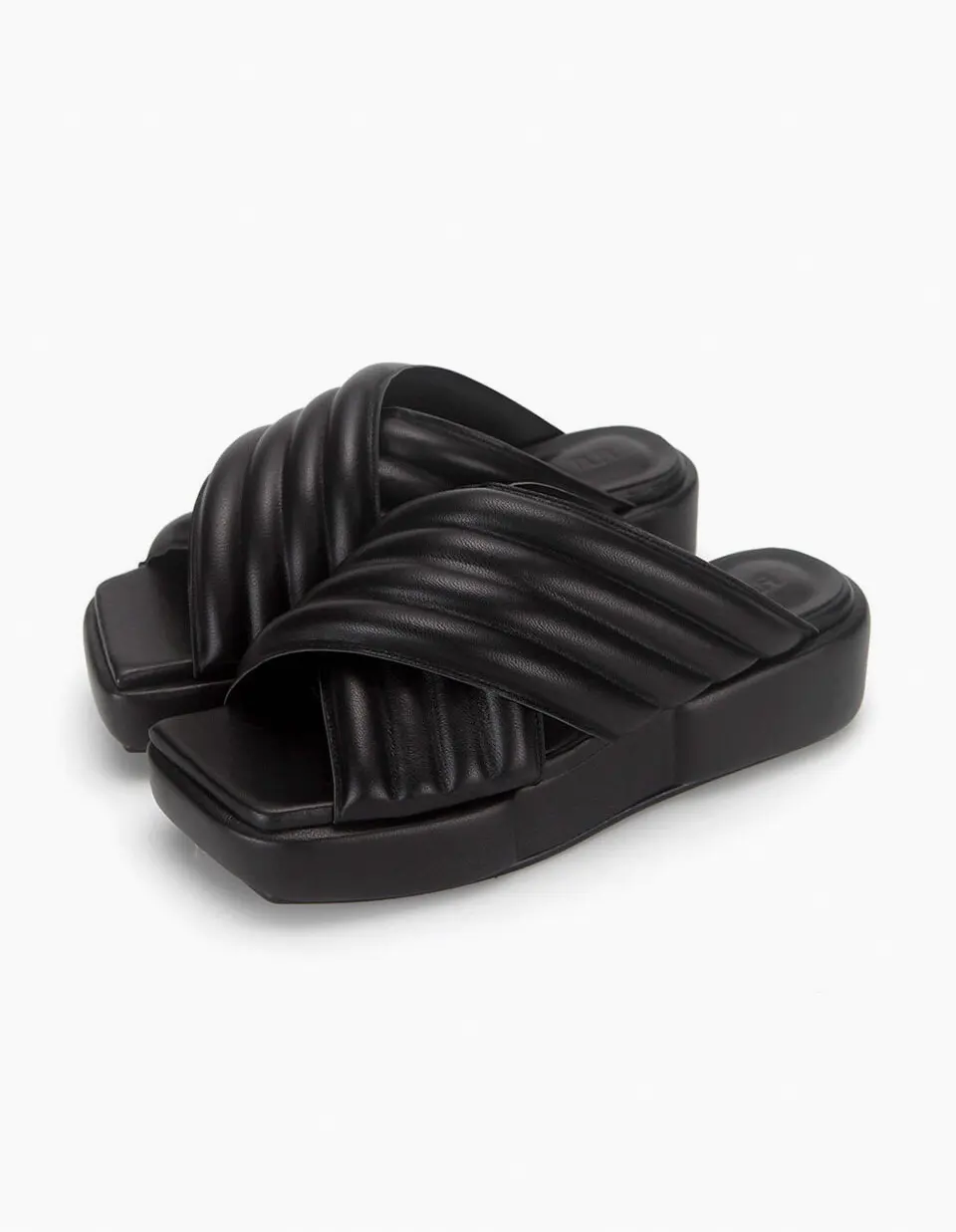 Puffed Criss-Cross Sandals (Black )