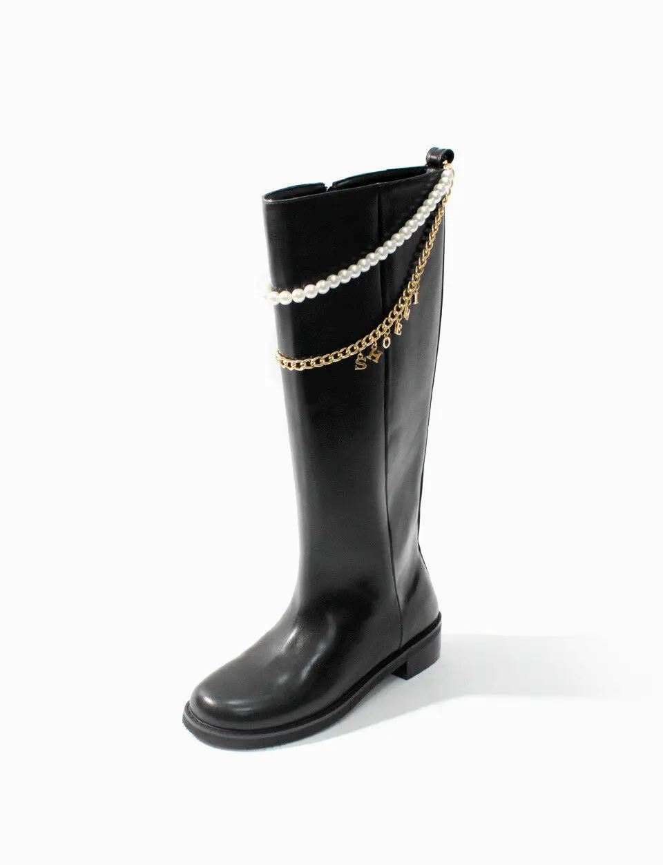 Serena Pearl Logo Chain Long Boots