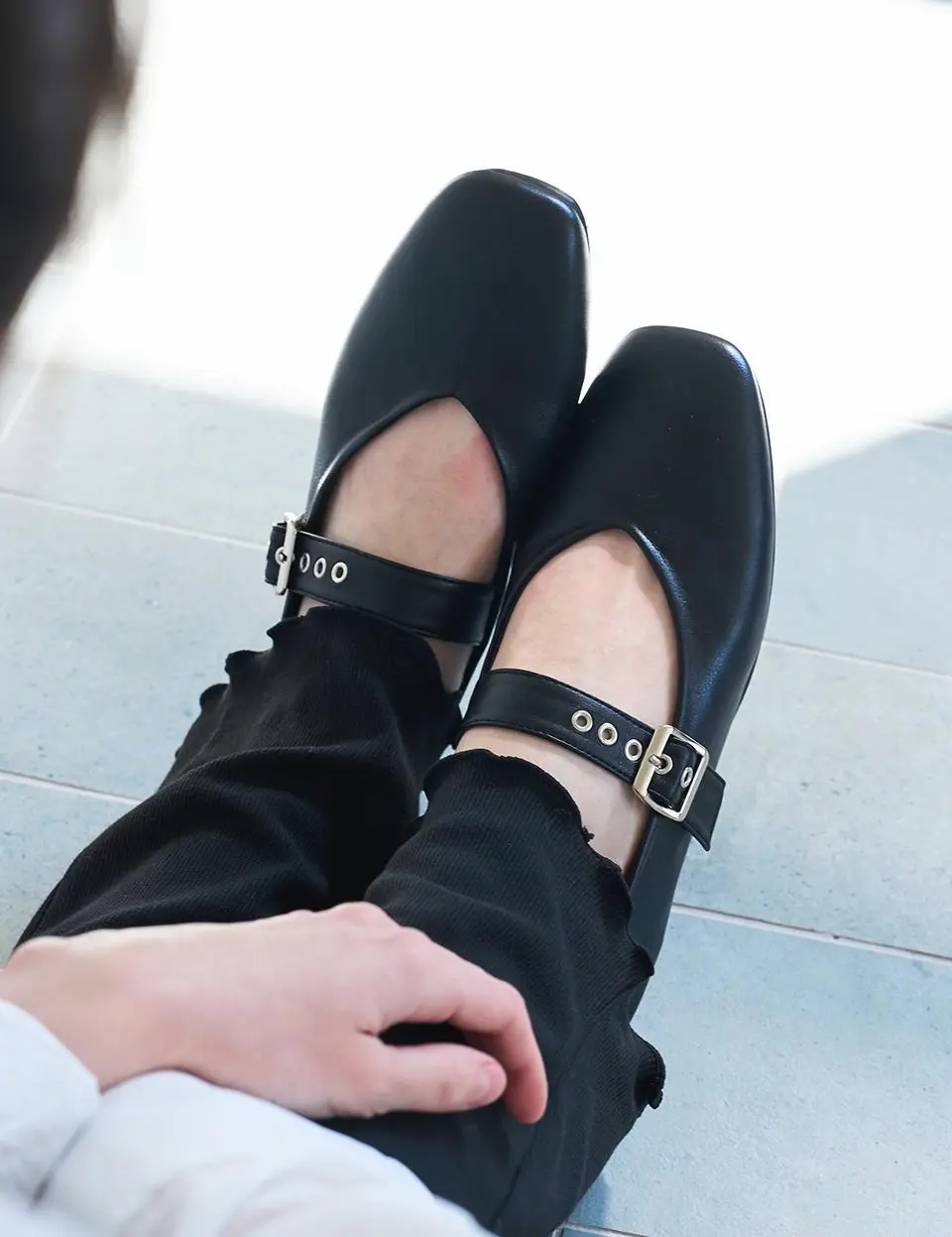 Sage Buckle Mary Jane Flat Shoes 1cm (CW0110BK)