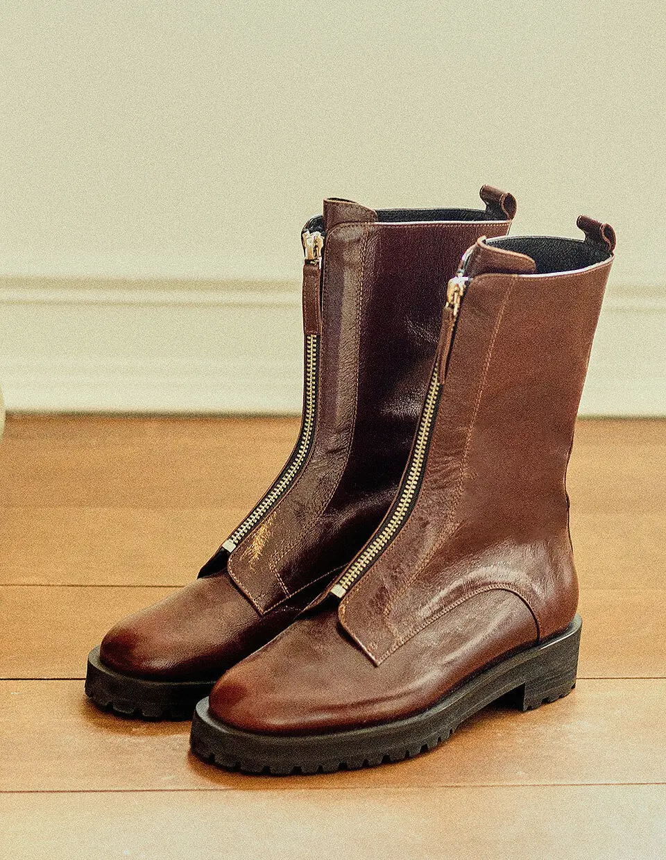 Front Zip Up Boots_Burgundy