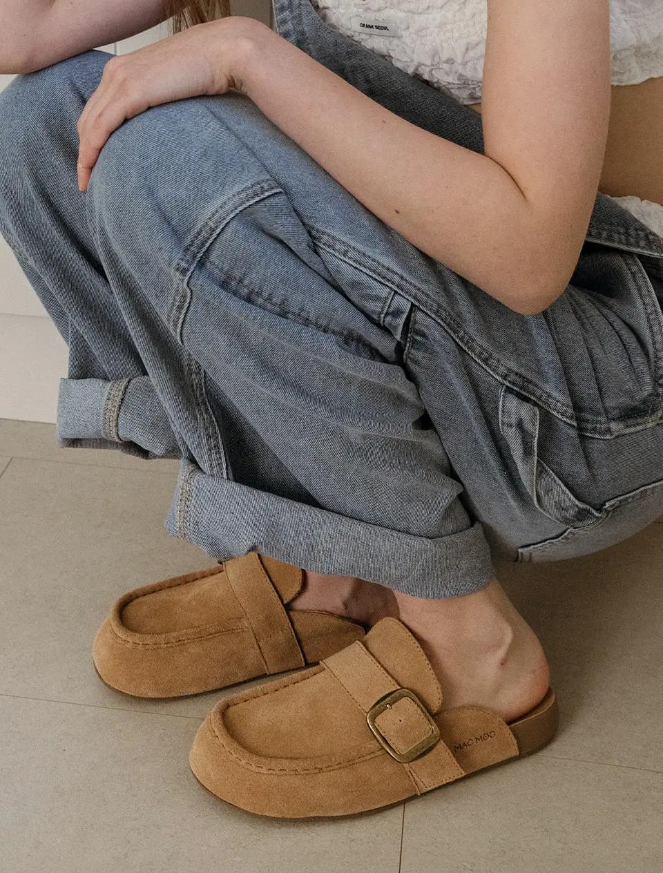 Natural Cowhide Leather Unisex All-Season 2.5cm Mule Slides