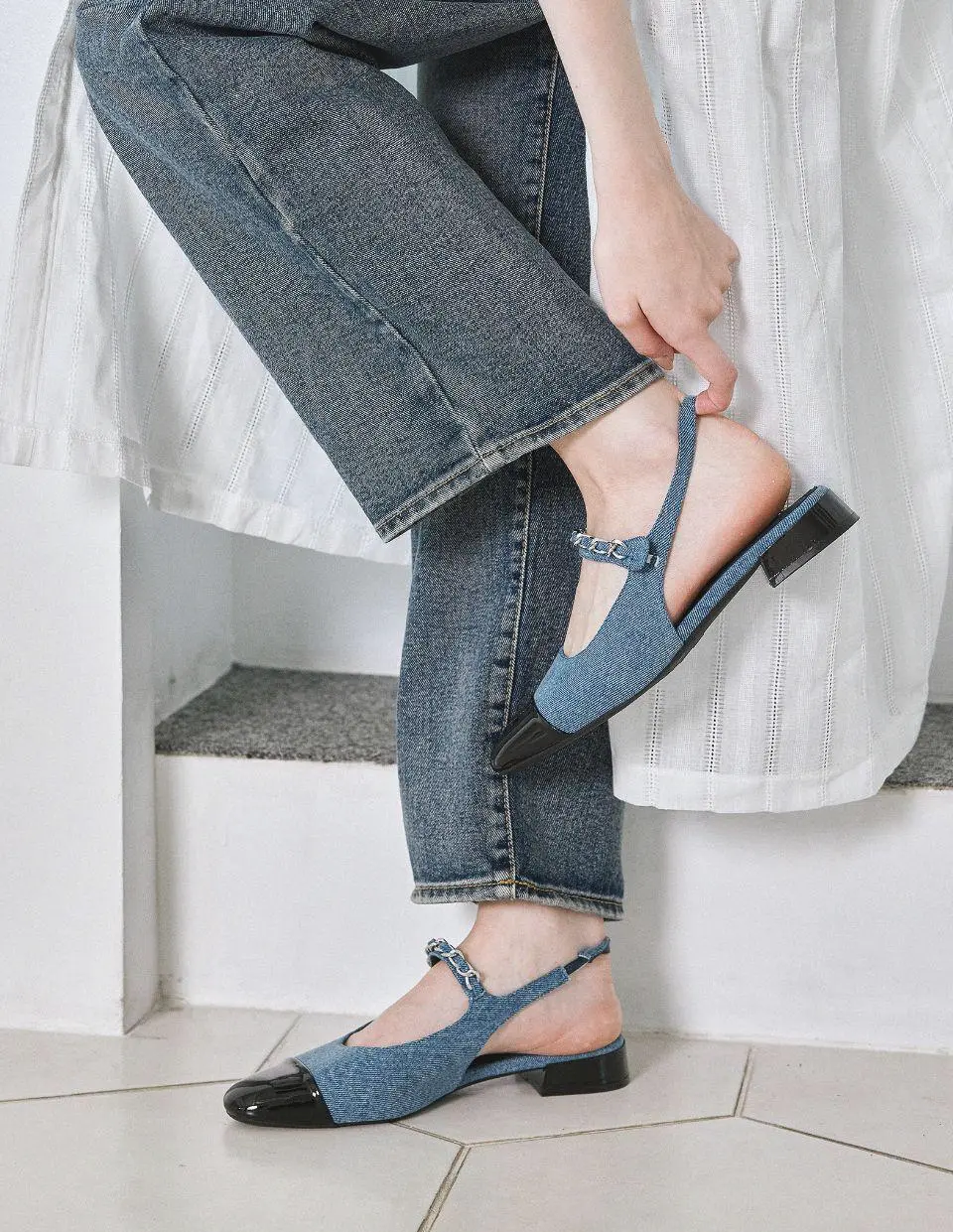 Chain Strap Sling Back