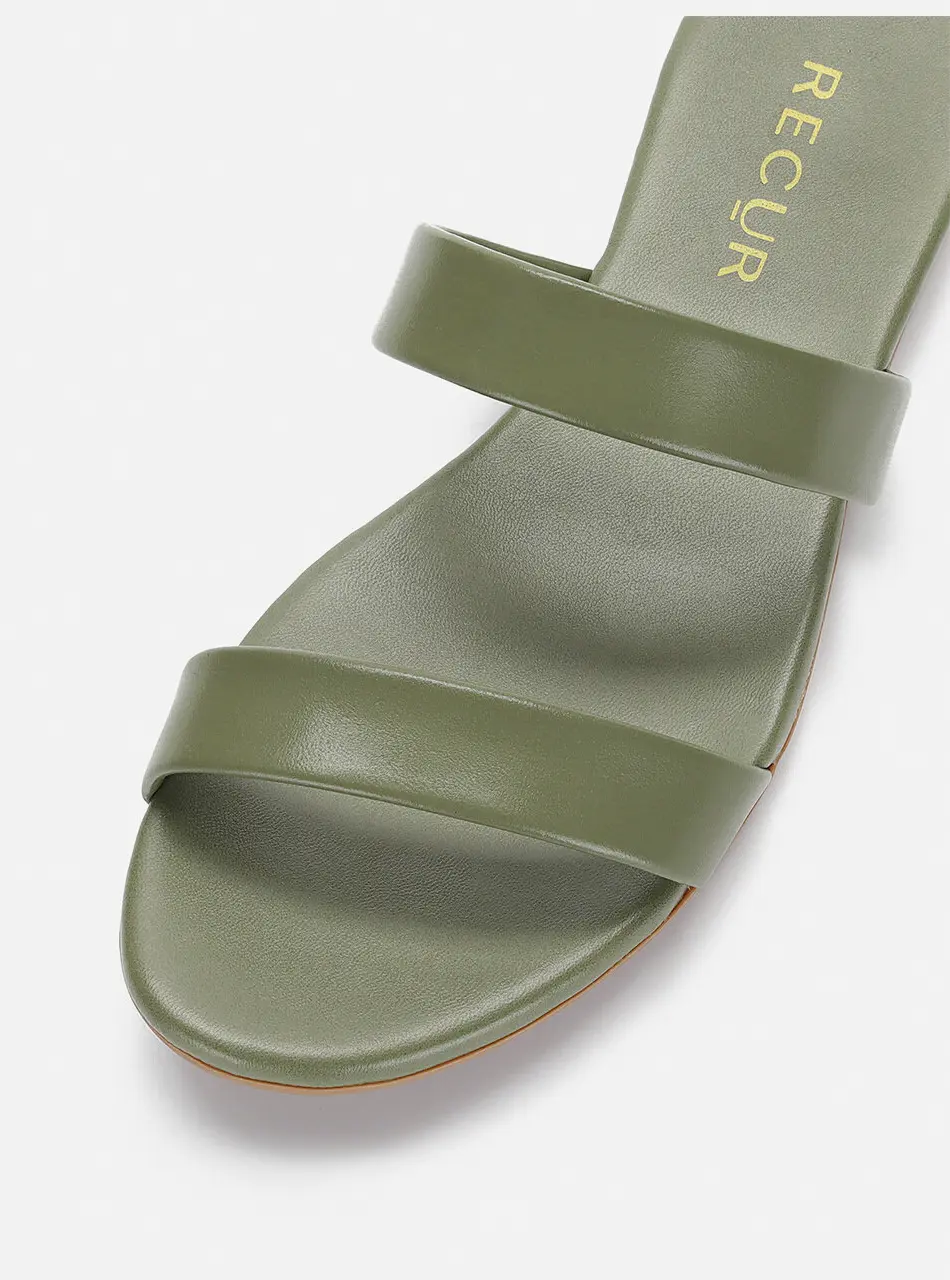 Anello Modern Padded Double Strap Slides - Olive