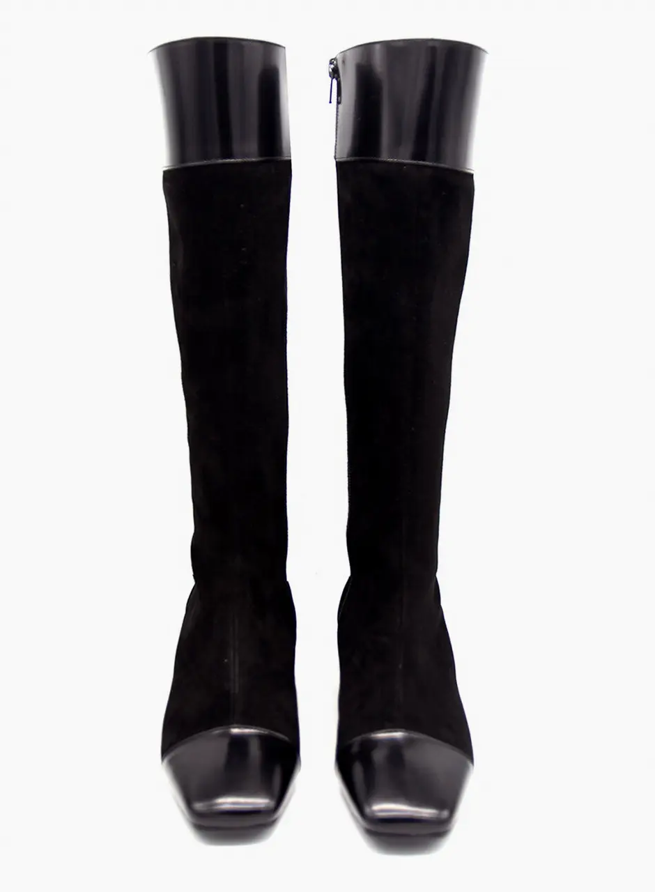 Toe Cap Knee High Boots_Black
