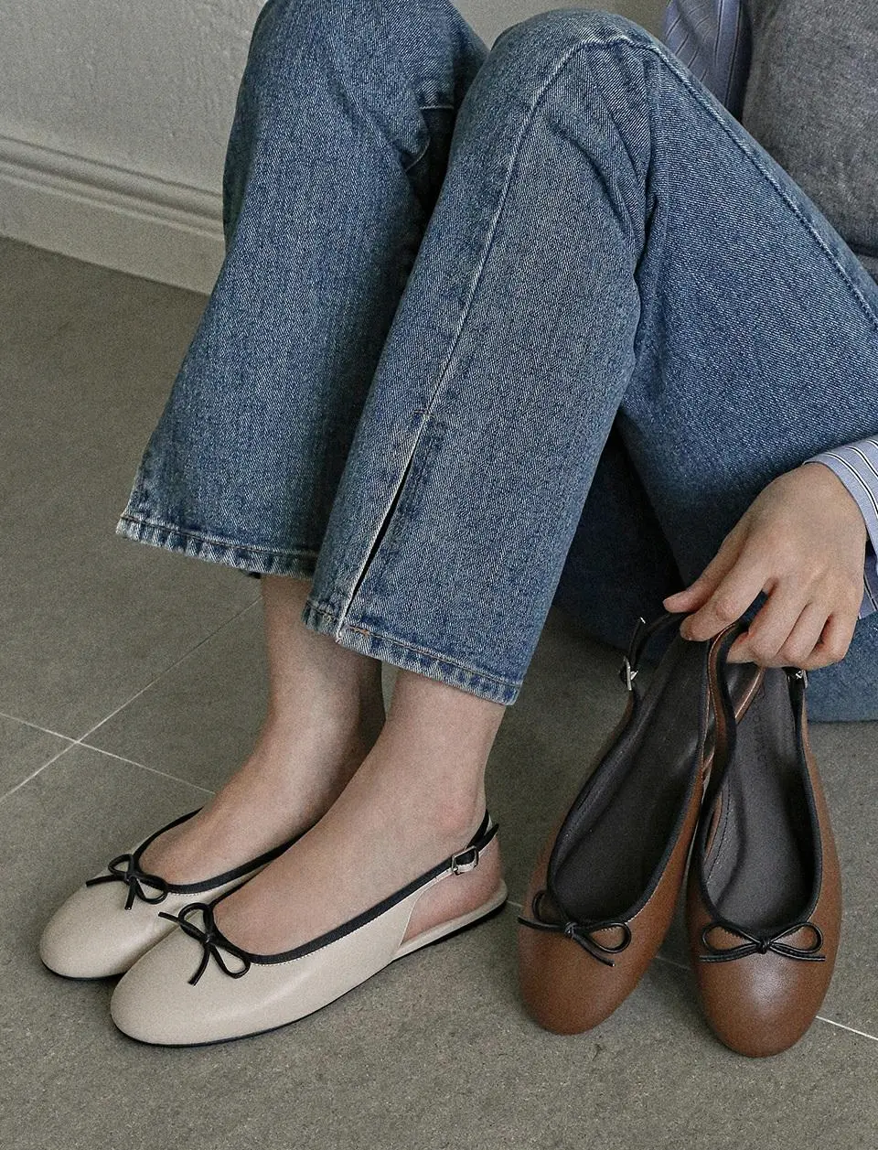 1968 Loop Ribbon Slingback Flat Shoes