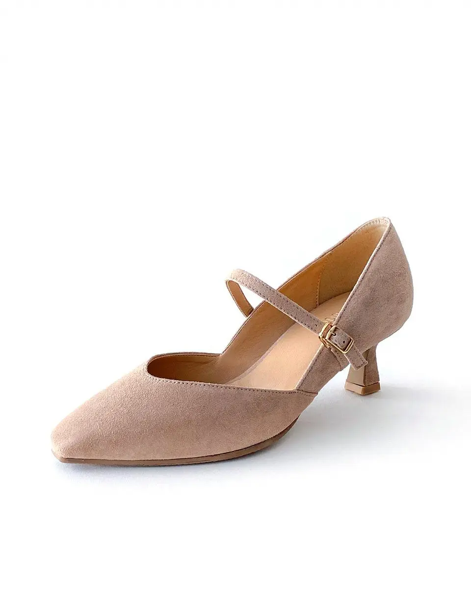 Strap Suede Square Heel Pumps [Beige] (ODR219191-1)