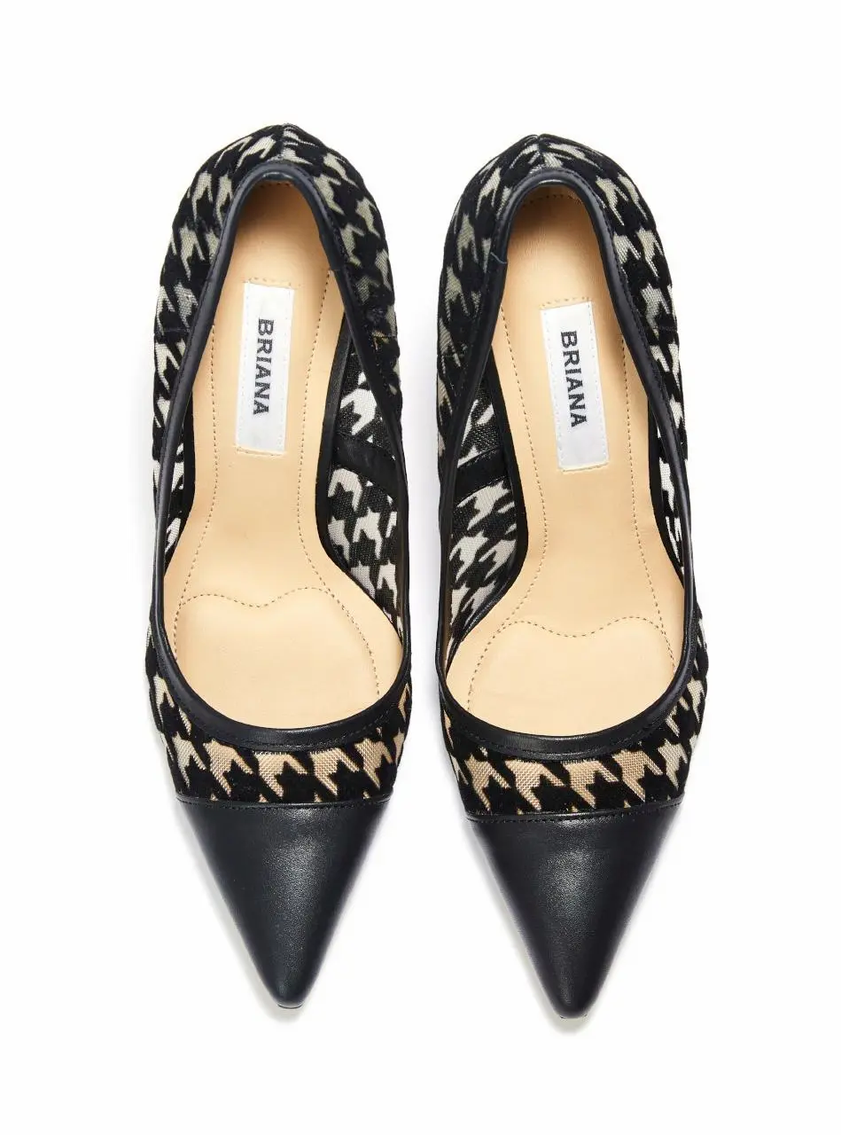 Houndstooth Stiletto Pumps [Black]