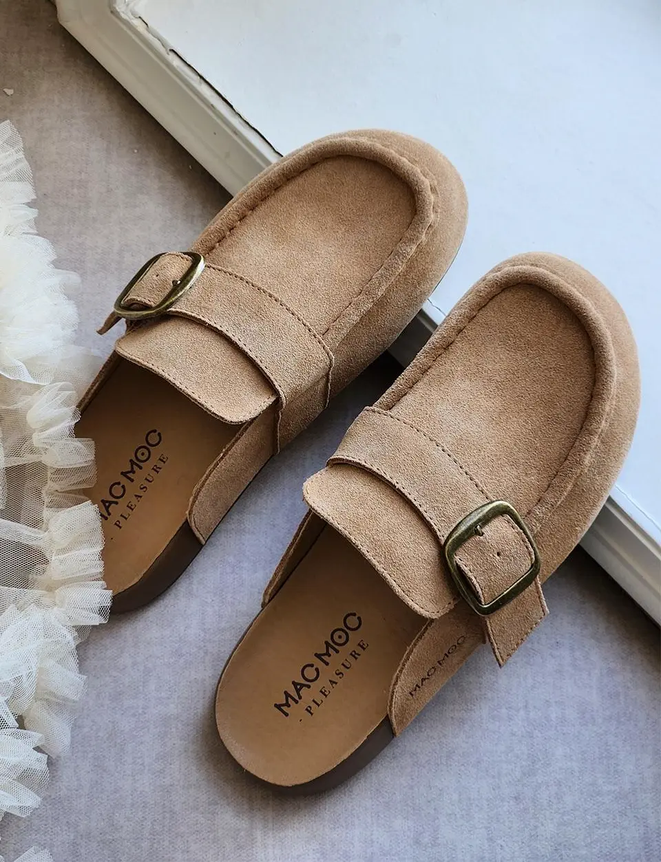 Natural Cowhide Leather Unisex All-Season 2.5cm Mule Slides