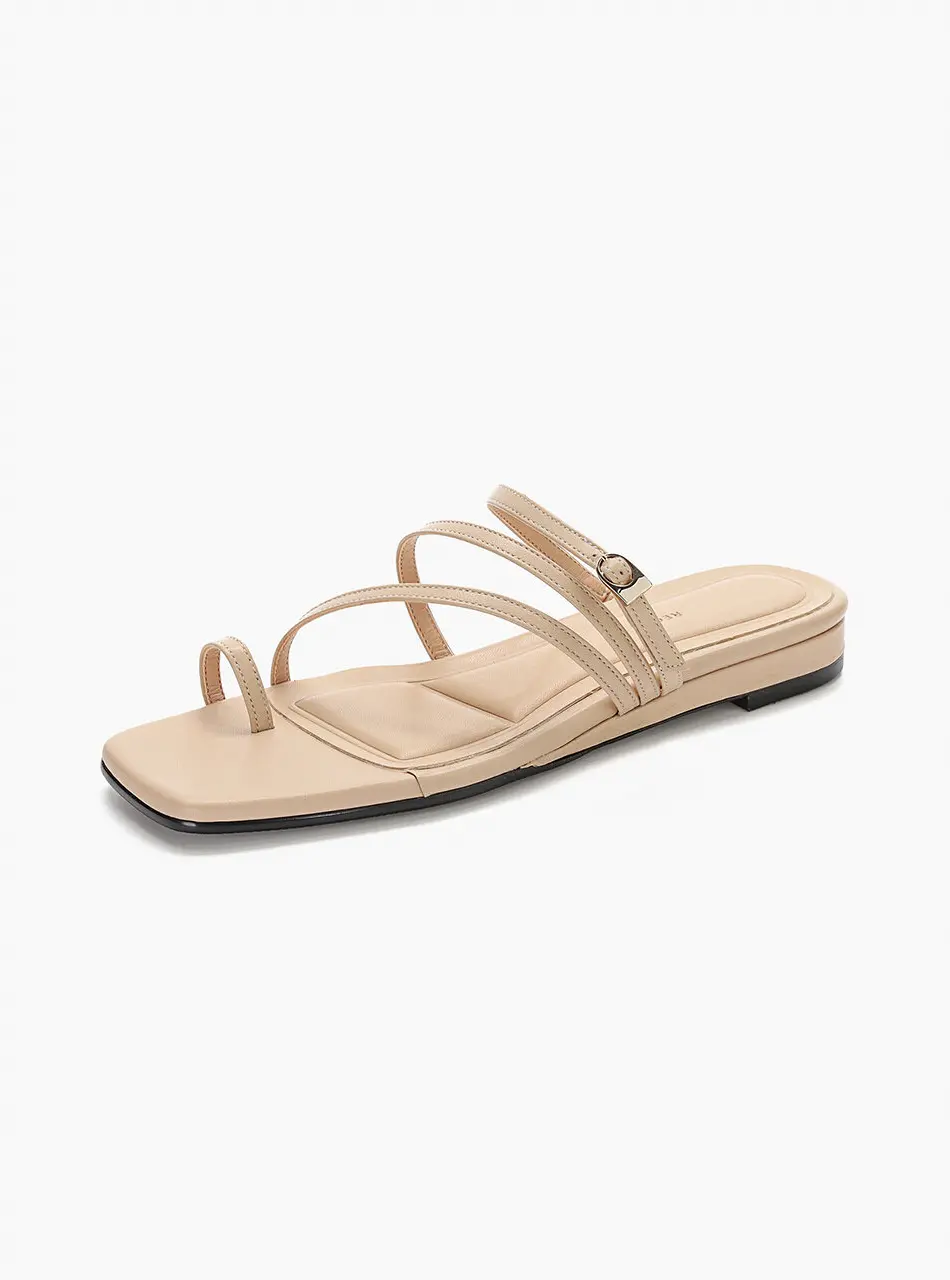 Unbalanced Strap Slippers - Nude