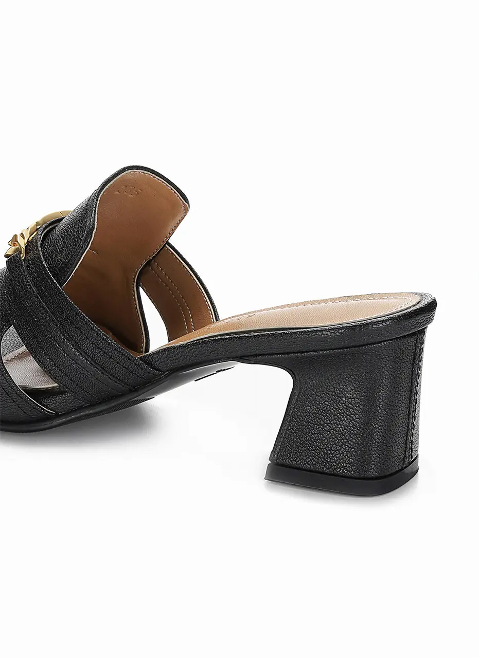 Signature Anello Chain Comfy Slipper Heels - Black