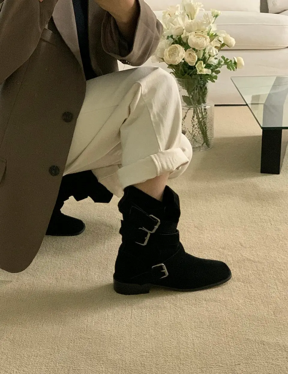 Vintage Layered Buckle Strap Middle Boots (ME6189)