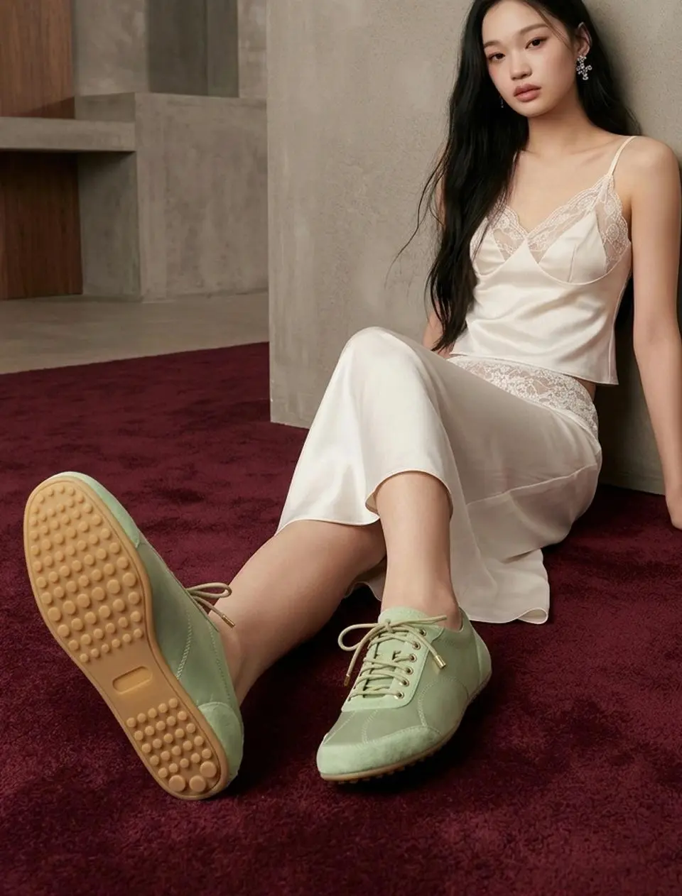 PETAL_Soft Sage Sweet-Colored Slim Fit Sneakers