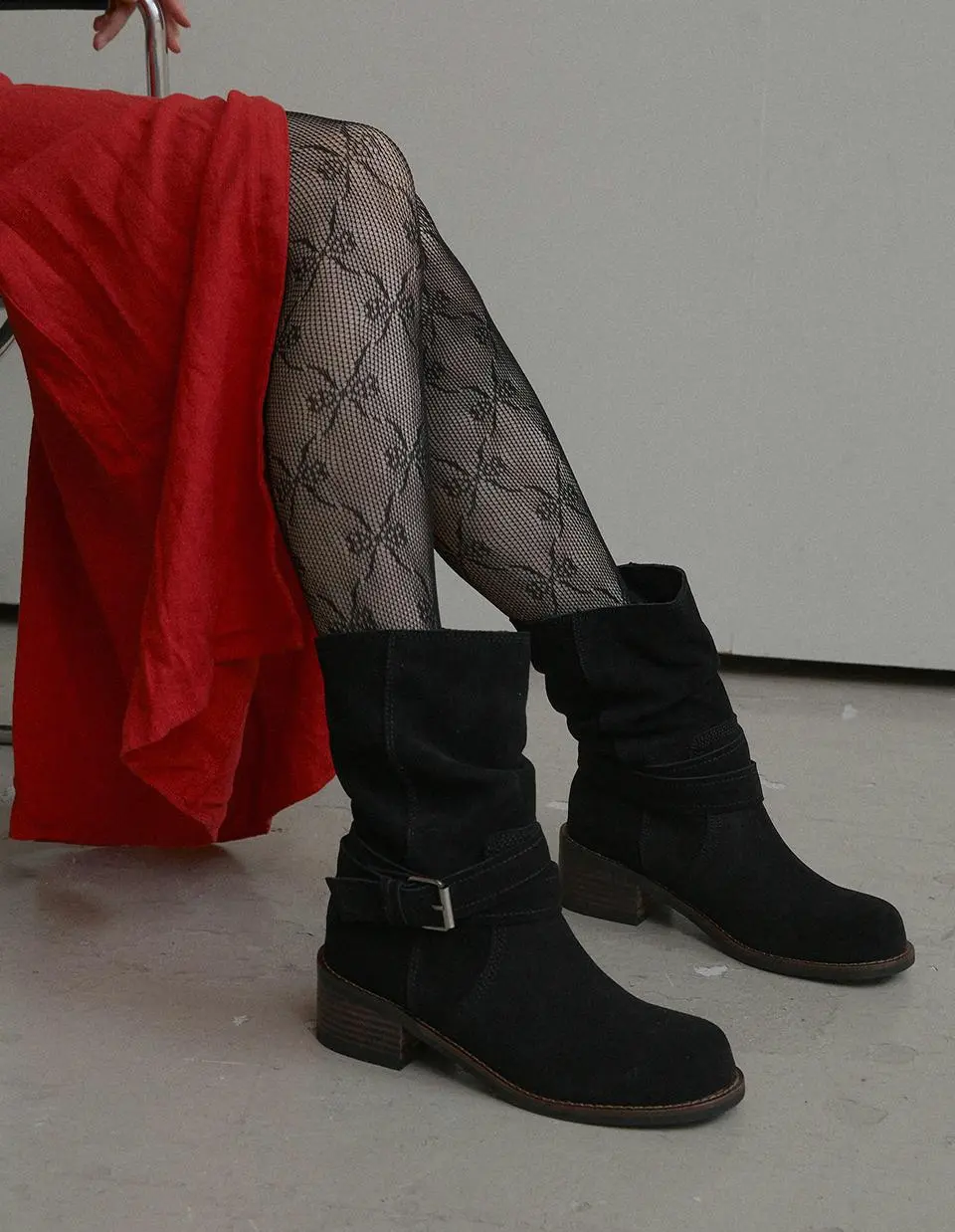 Natural Cowhide Suede Slouchy Mid-Calf Boots (me345)