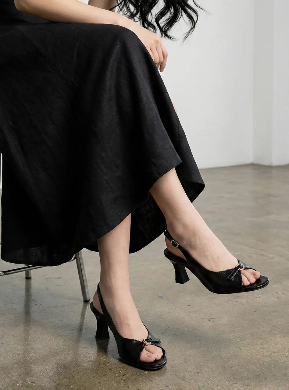 Ring Open Toe Slingback 5cm Sandals [Gold] (LC577)