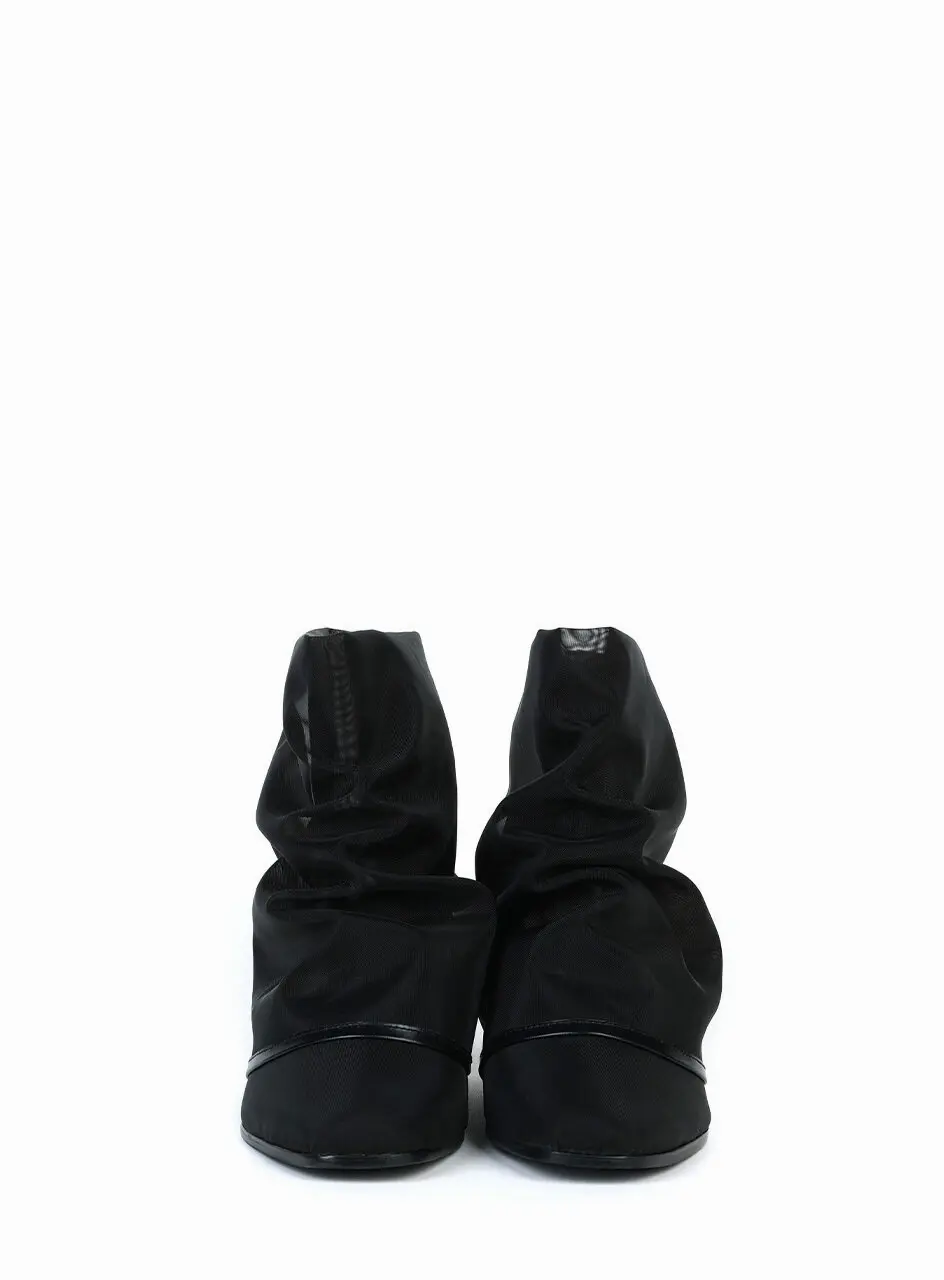 Mesh Wrinkled Boots - Black