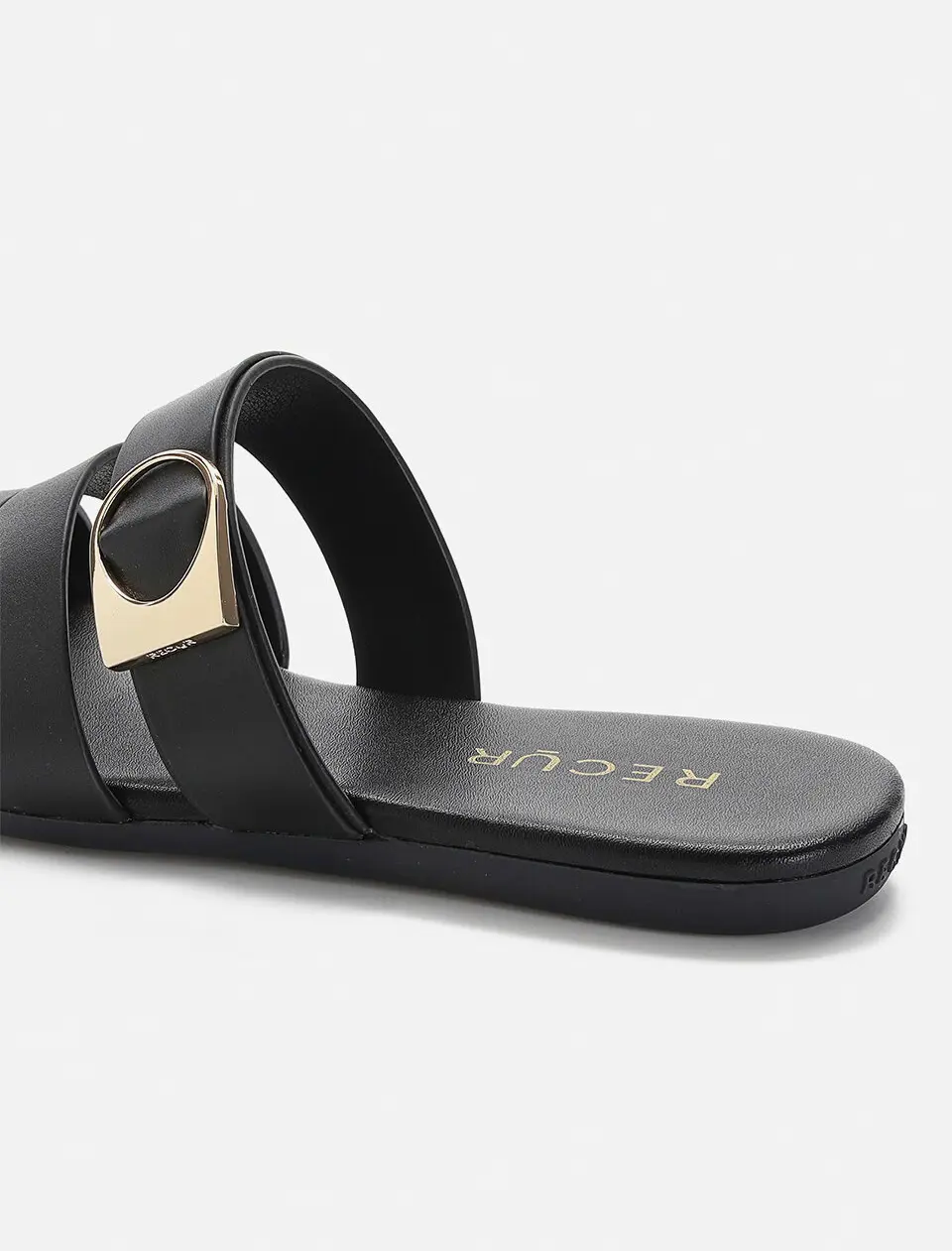 Anello Modern Triple Strap Slides - Black
