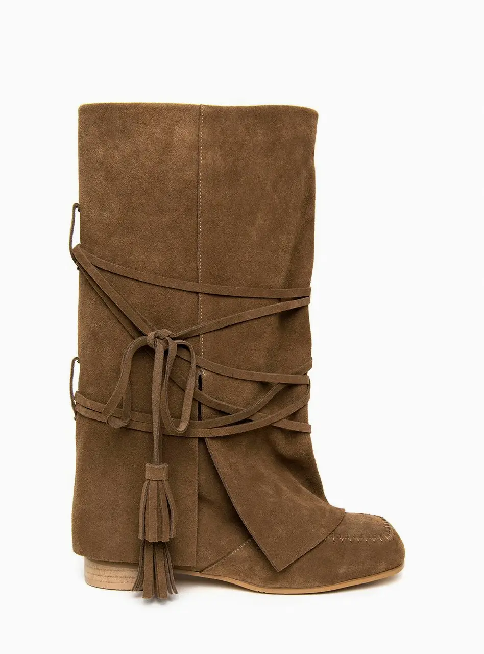 WRAPAROUND TASSEL BOOTS (Coco Brown)