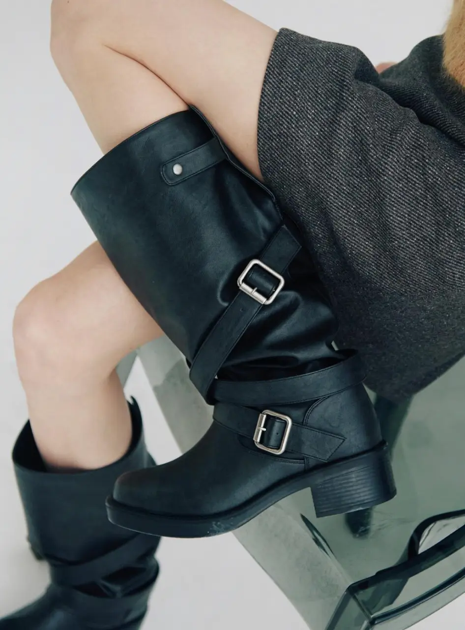 Handmade Two-Way Buckle Biker Long Boots [2Colors] (SM026)
