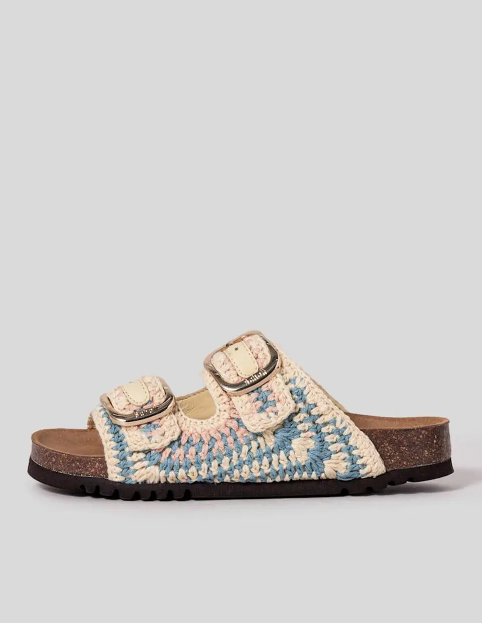 SCHOLL Cork Two-Strap Crochet Sandals [Pink] (HH54K2C19X)