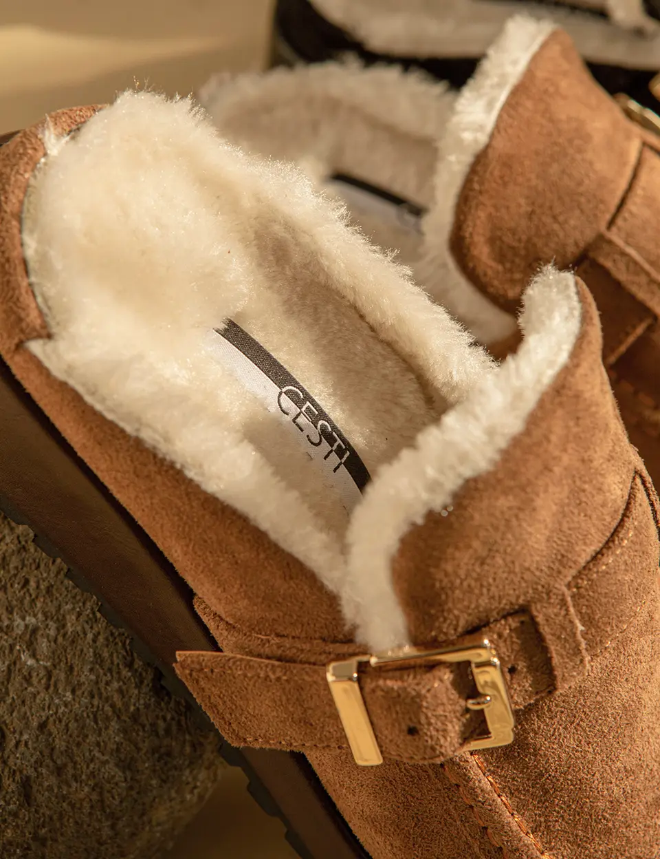 Square Buckle Fur Mules - 3Colors