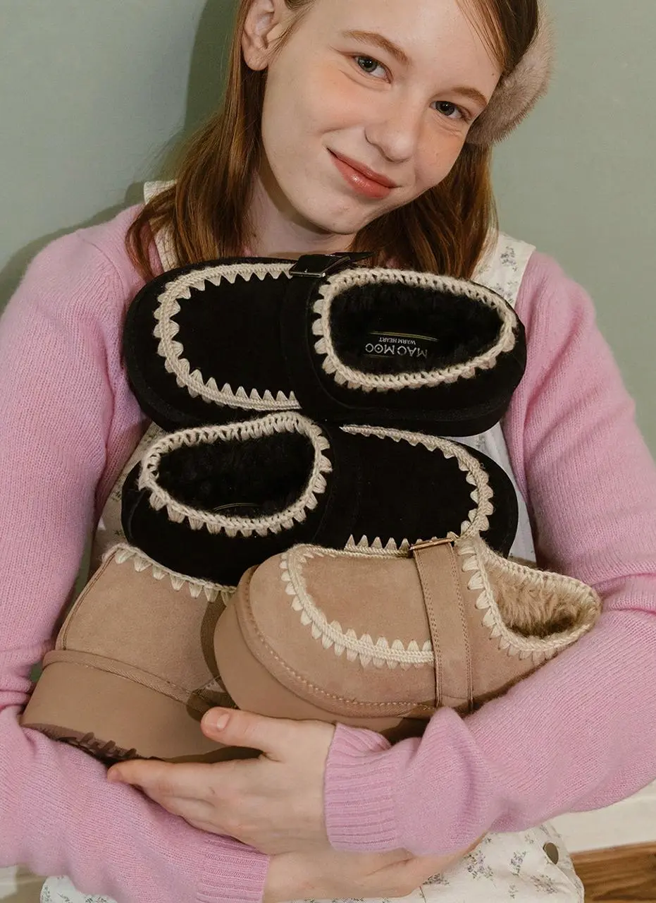 Leather Fur-lined Platform Winter Shoes [3colors]