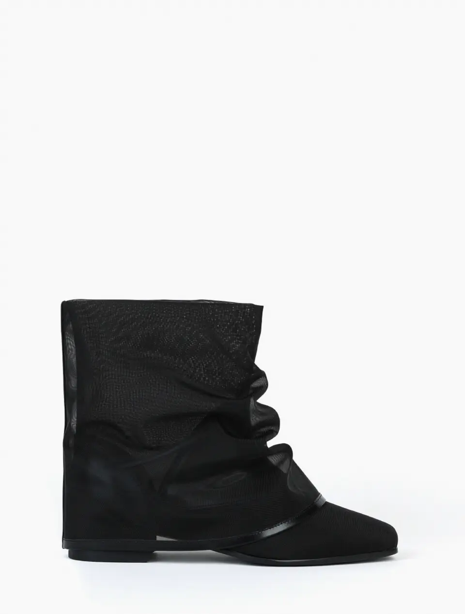 Mesh Wrinkled Boots - Black