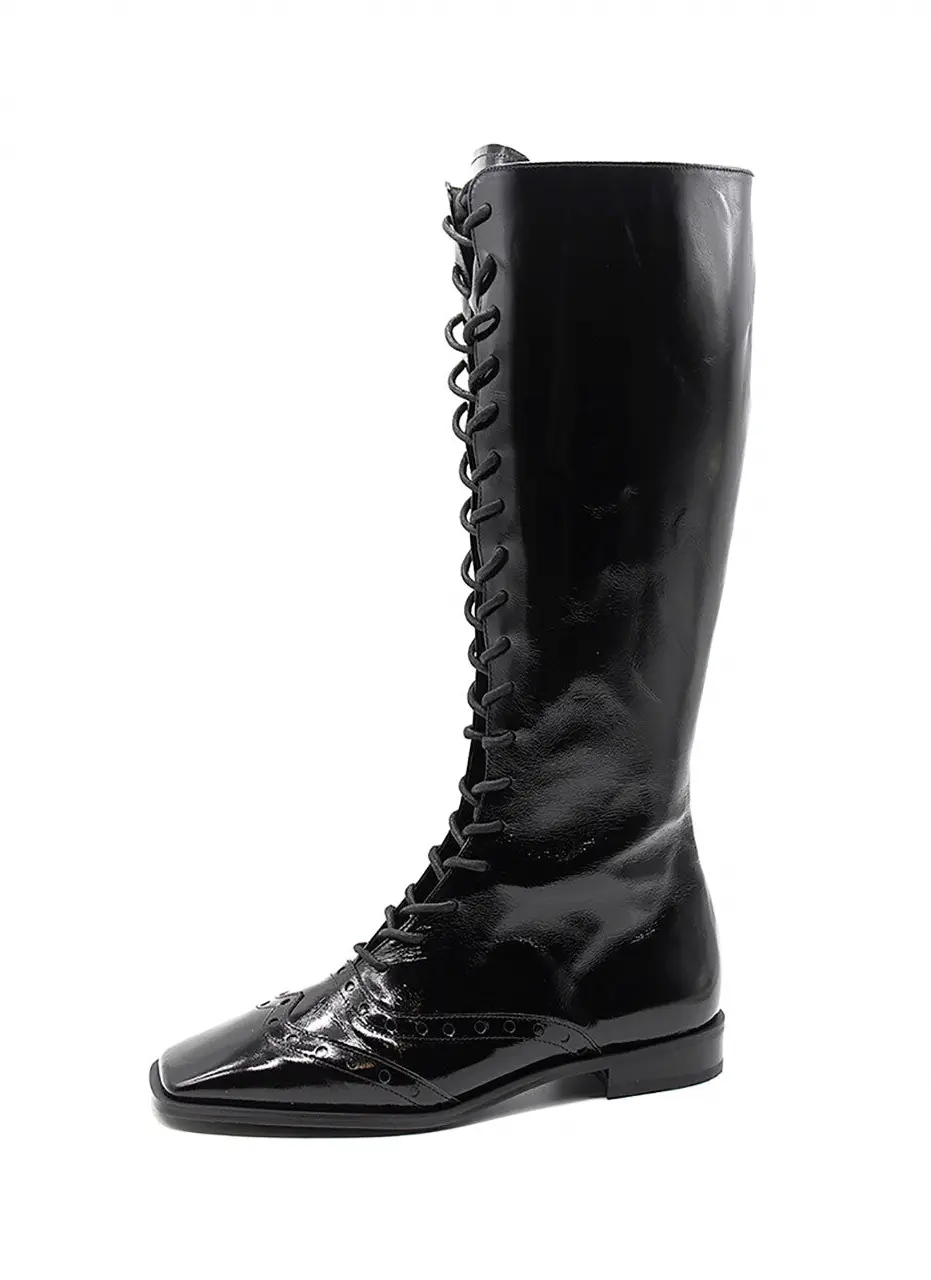 Oxford Lace Boots - Patent Black