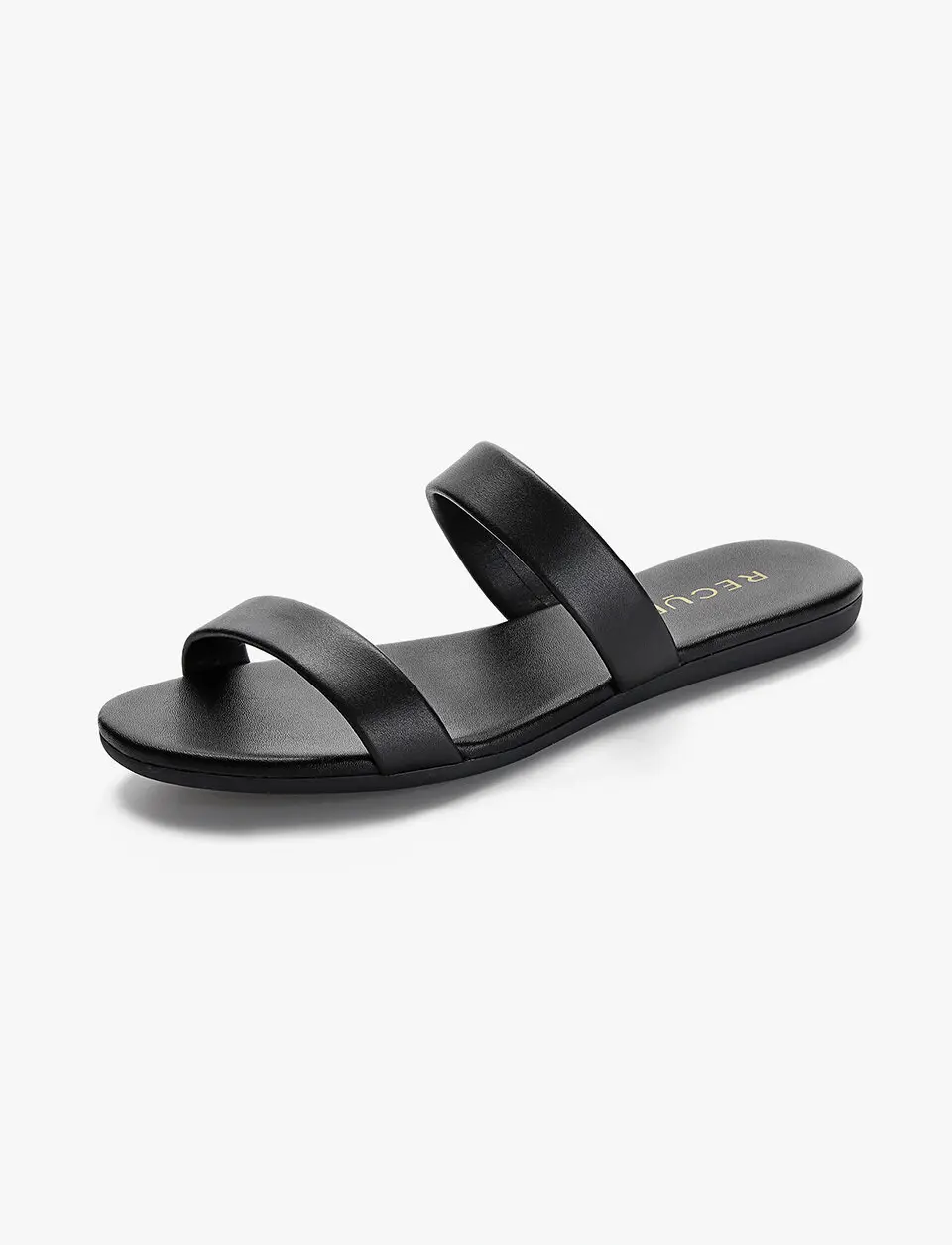 Anello Modern Padded Double Strap Slides - Black