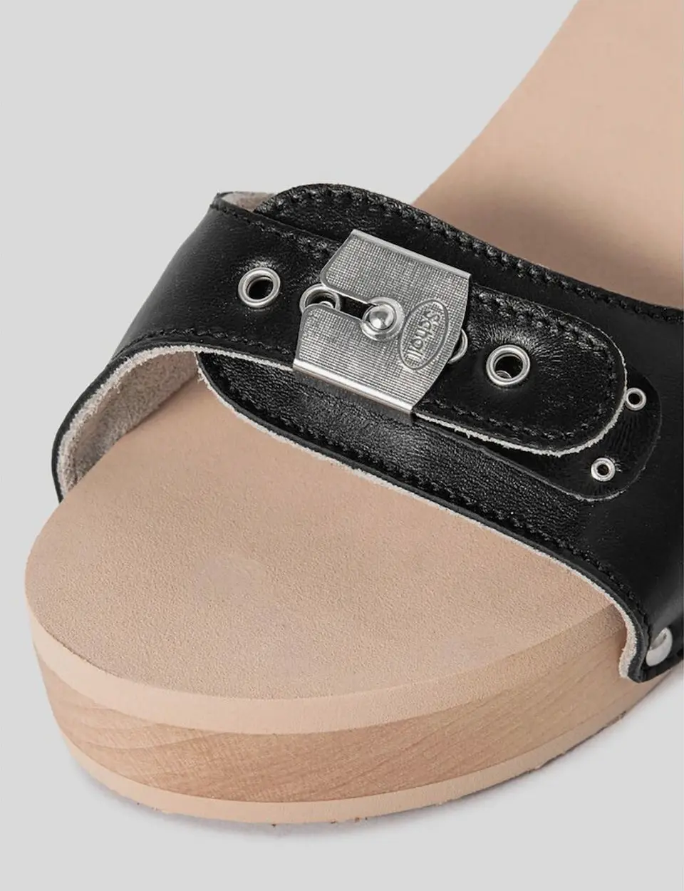 SCHOLL Wood Sole One Strap High Heel Sandals [Black] (HH44K2W115)