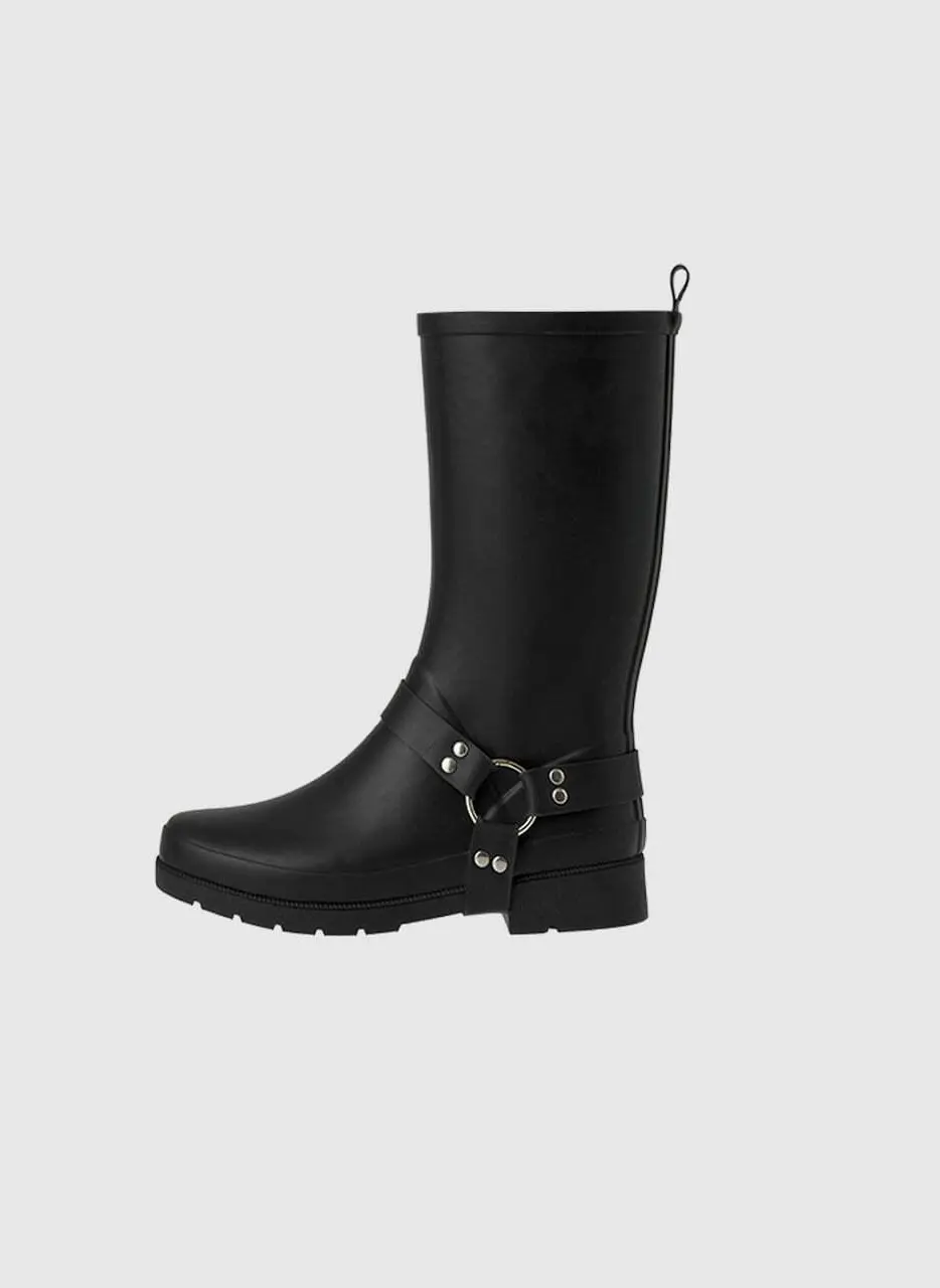 Kelly Buckled Rain Boots [Black]