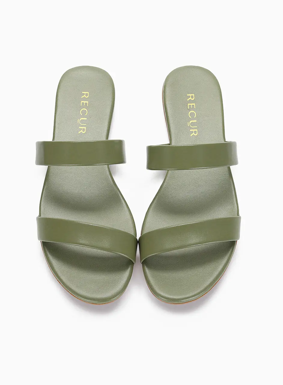 Anello Modern Padded Double Strap Slides - Olive