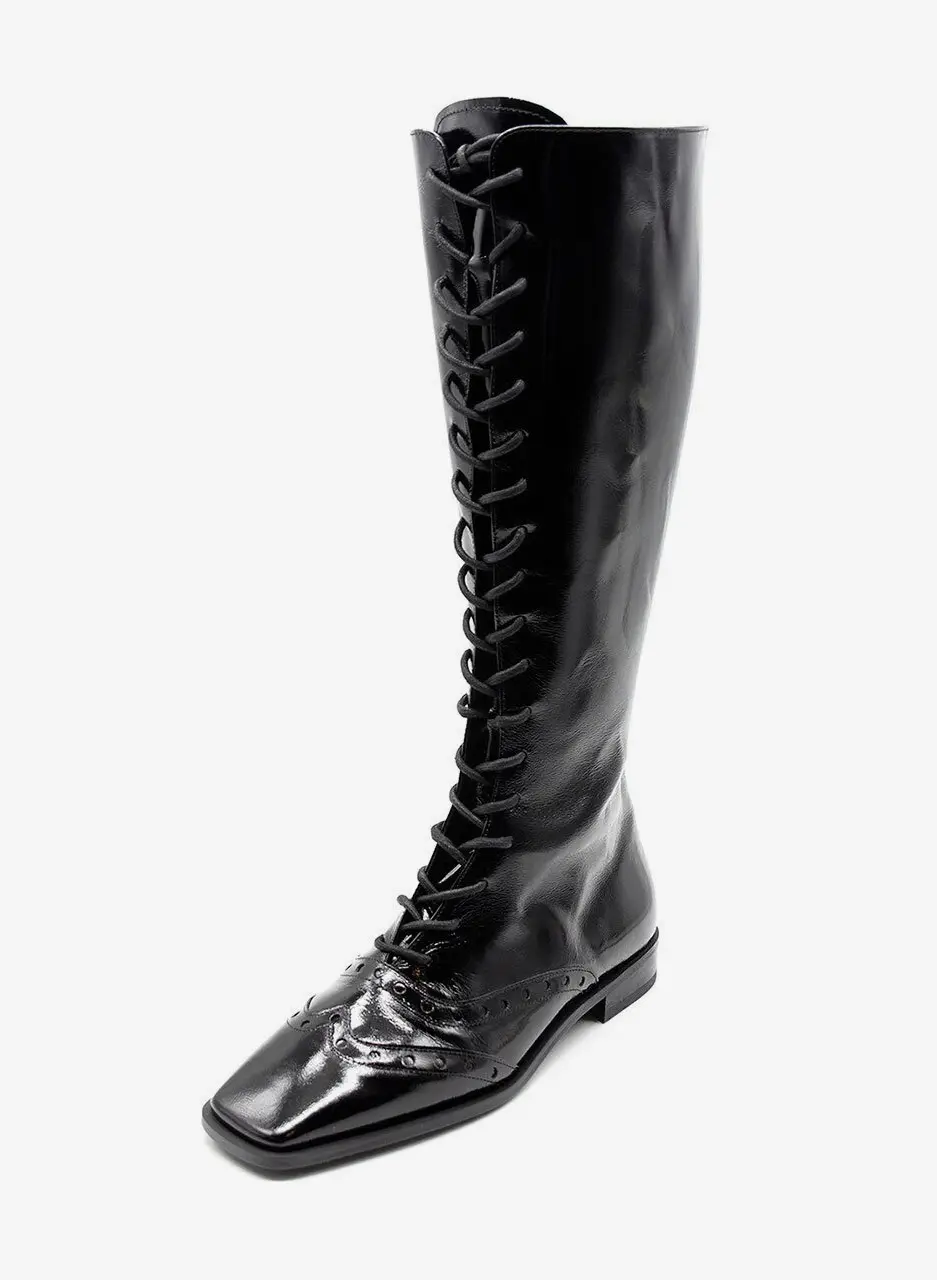 Oxford Lace Boots - Patent Black