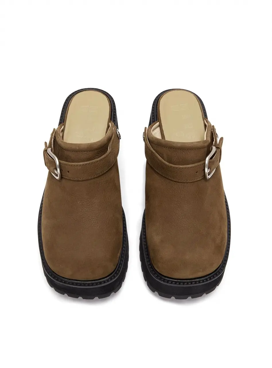 [MARGESHERWOOD] 70'S CLOGS NUBUCK MULES [BROWN]